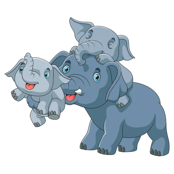 Linda familia de dibujos animados de elefante jugando juntos — Vector de stock