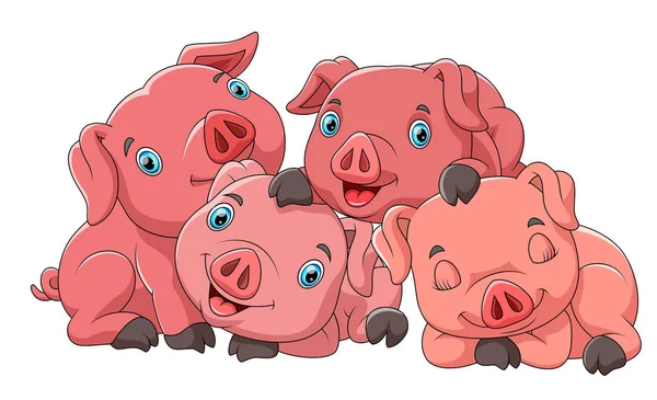 Cute cartoon family of pig — Stock Vector