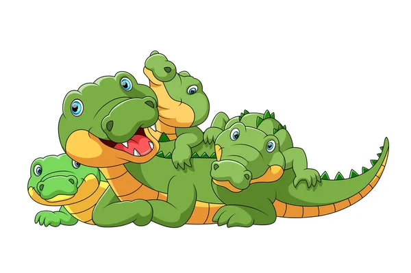 Leuke cartoon familie van krokodil spelen samen — Stockvector