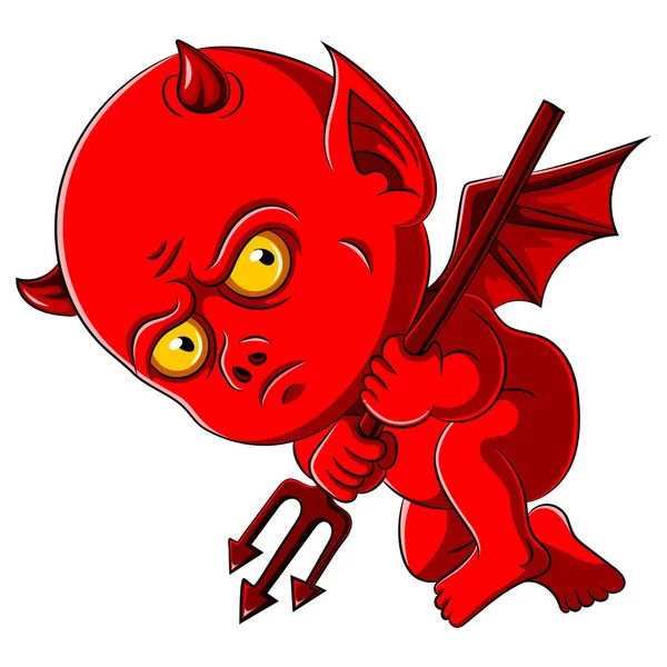 Ένα κόκκινο μωρό διάβολος με τρίαινα — Διανυσματικό Αρχείο