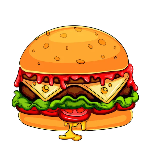 Une mascotte Hamburger Cheeseburger personnage de bande dessinée — Image vectorielle