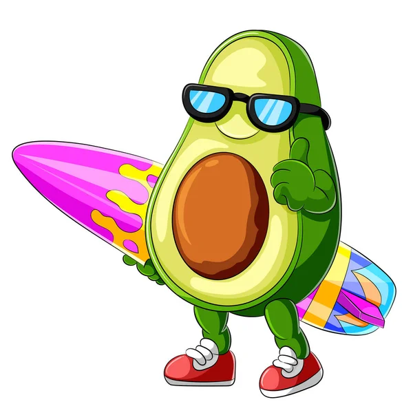 Funny avocado cartoon surfing — Stock Vector