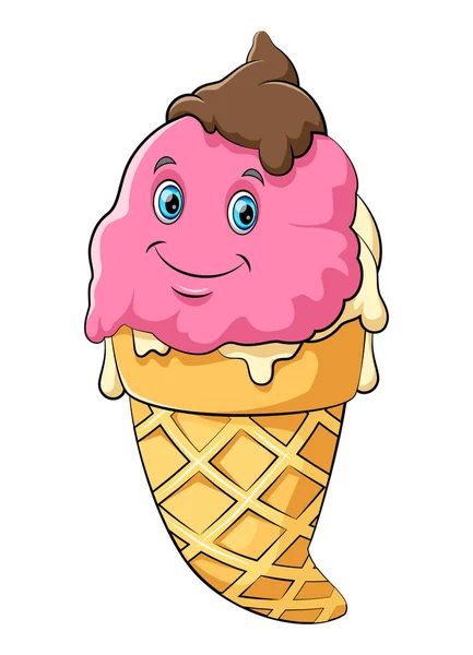 Happy Ice Cream met kegel stripfiguur — Stockvector