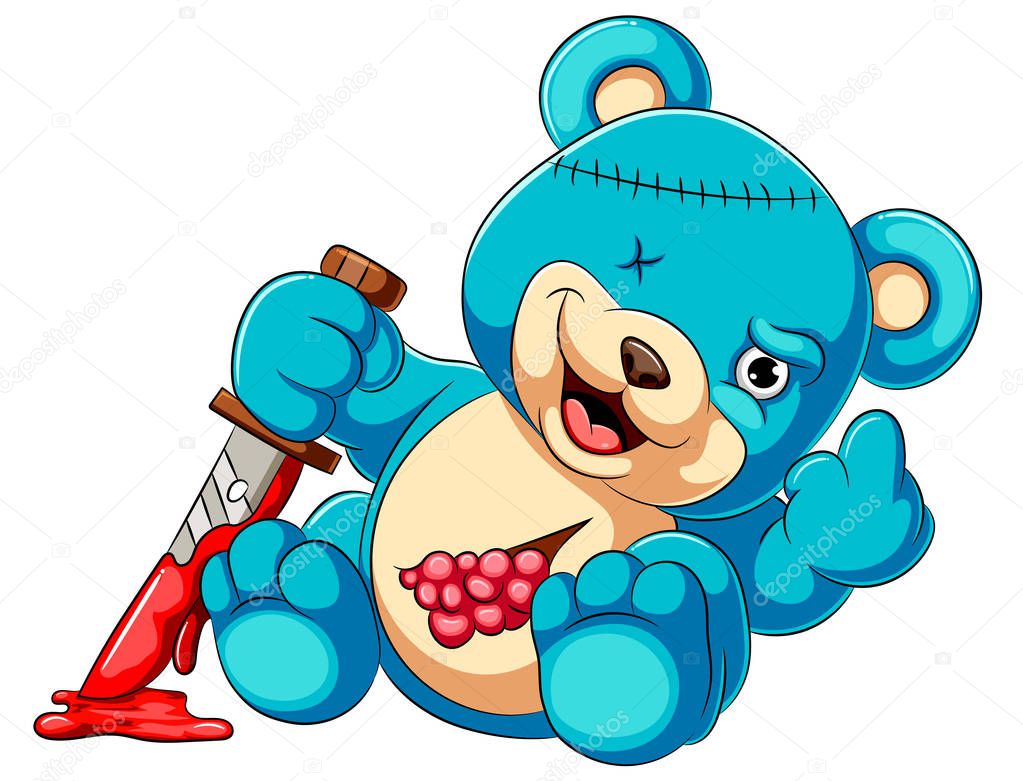Scary teddy bear holding knife
