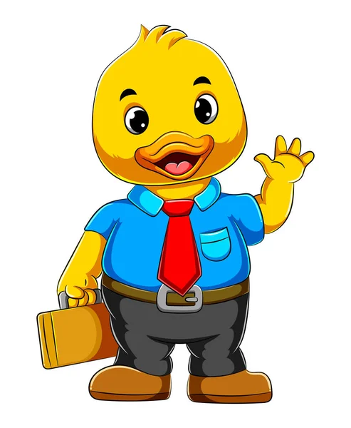 Cartoon Business Duck i full kostym och hålla kostym Case — Stock vektor