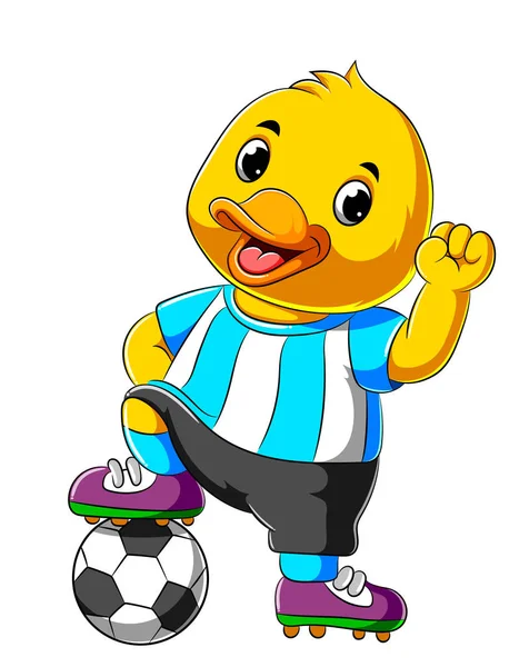卡通快乐鸭子踢足球 — 图库矢量图片