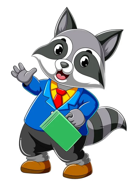 Tecknad Raccoon i full kostym och håller kostym Case — Stock vektor
