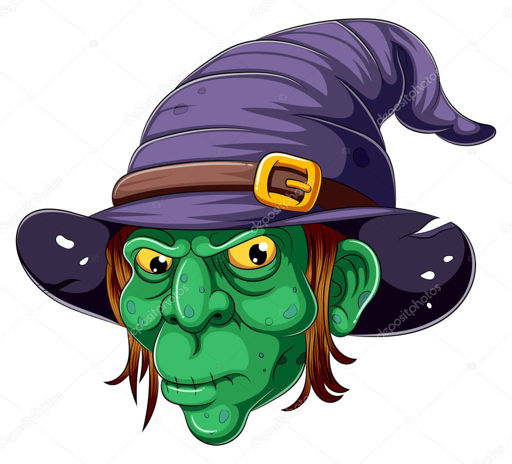 Cartoon witch face on white background