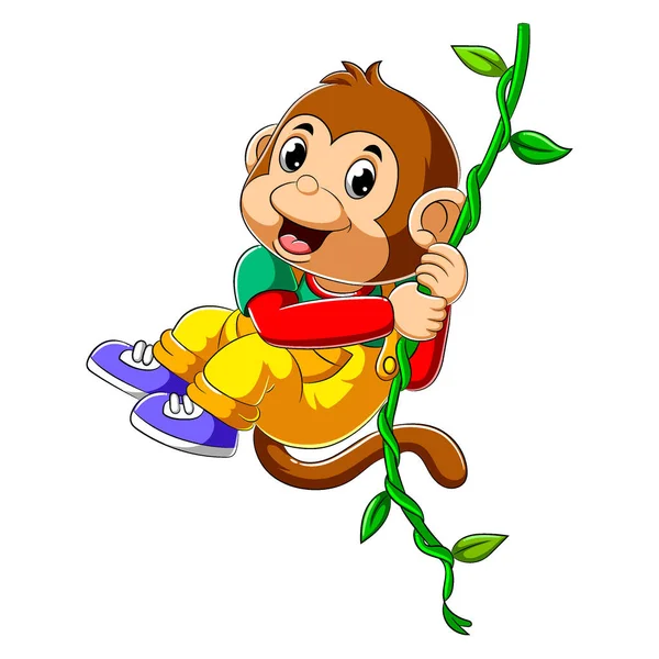 비유의 덩굴식물 재미있는 원숭이 — 스톡 벡터