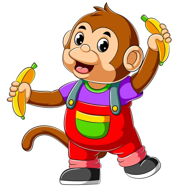 Macaco Bonito Segurando Duas Bananas Ilustração — Vetor de Stock
