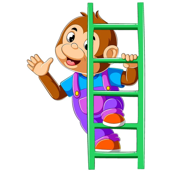 Macaco Subiu Escada Alta Ilustração — Vetor de Stock