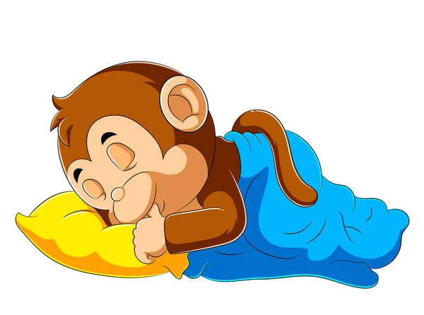 Bebé Mono Durmiendo Con Manta Ilustración — Vector de stock