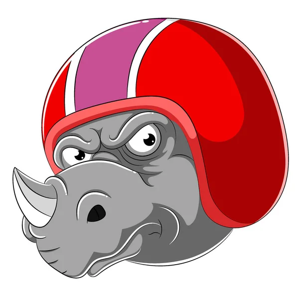 Rhino Vistiendo Casco Racer Ilustración — Vector de stock