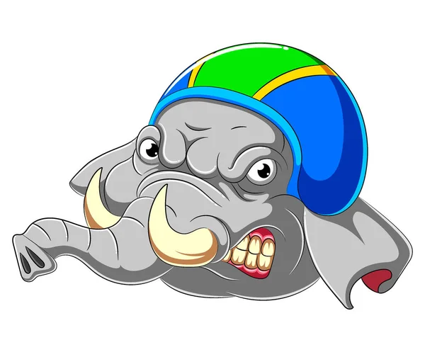 Elefante Con Casco Racer Ilustración — Vector de stock