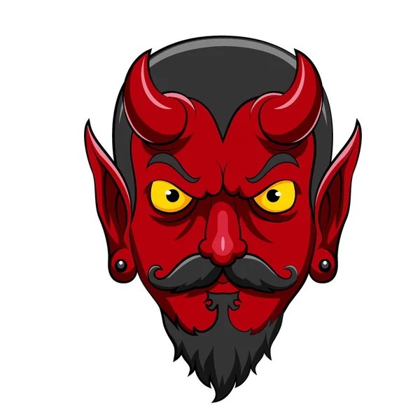 Desenhos Animados Assustador Diabo Cabeça Mascote Ilustração —  Vetores de Stock