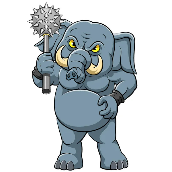 Elefante Grande Con Garrote Pose Pie Ilustración — Vector de stock