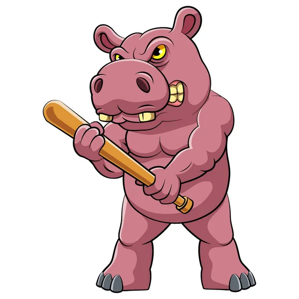 Hippo Debout Tenant Peu Illustration Baseball — Image vectorielle