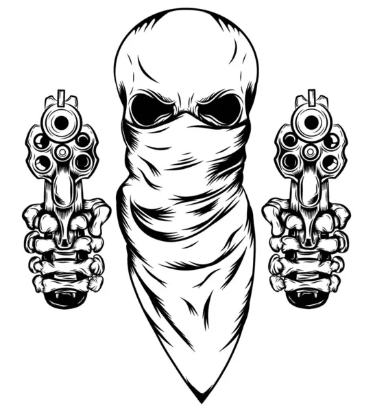 Skull Mask Two Revolvers Illustration — Stock Vector