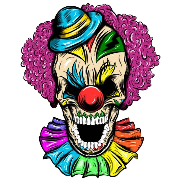 Skrämmande Skalle Clown Hatt Illustration — Stock vektor