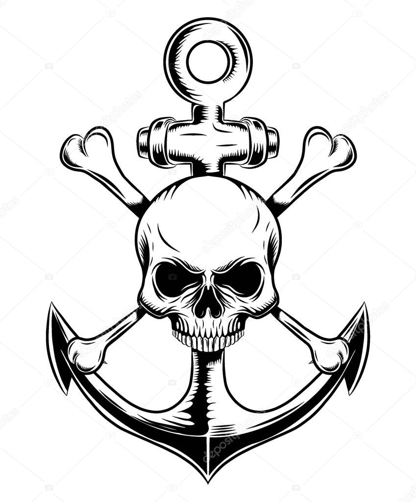 skull emblem with anchor of illustration