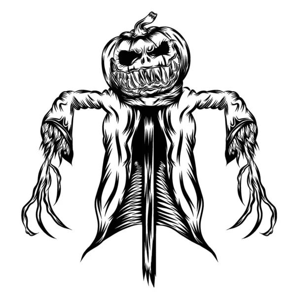 Tattoo Illustration Pumpkins Jacket Straw — Stock Vector