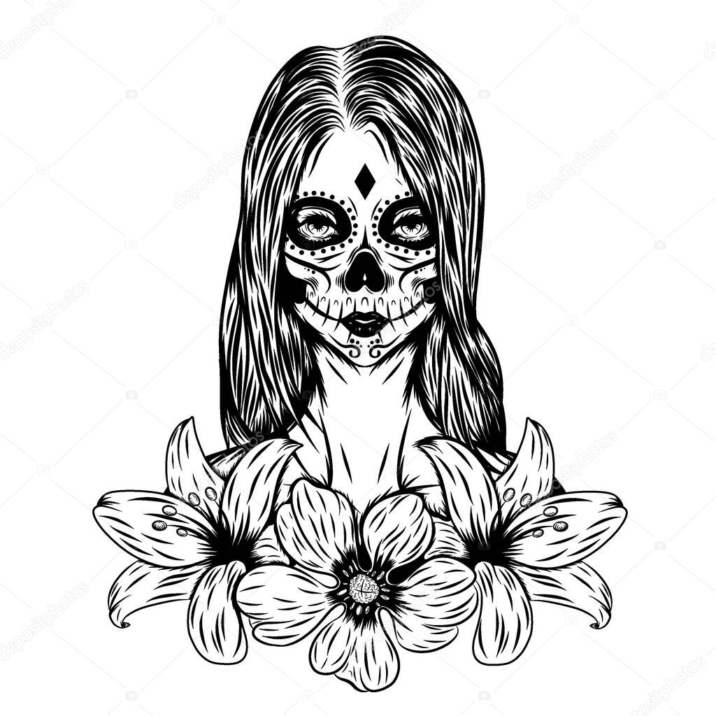 The tattoo inspiration of the a day of the dead face art with the flower