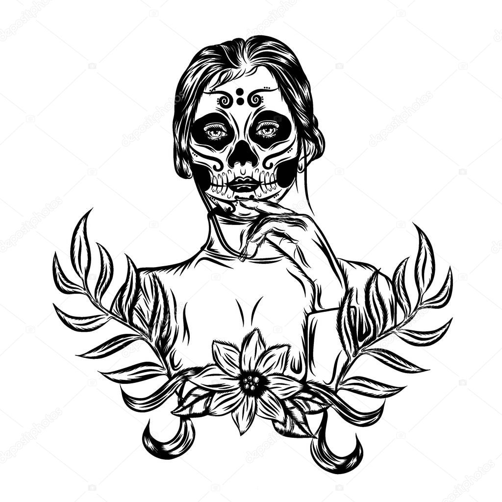 The tattoo illustration with scare a day of the dead face art inspiration