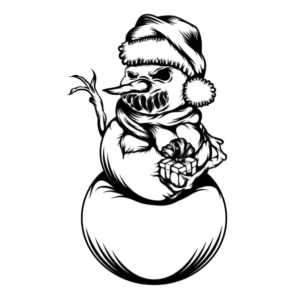 Tattoos Ideeën Van Sneeuwpop Met Het Bange Gezicht Voor Kerst — Stockvector