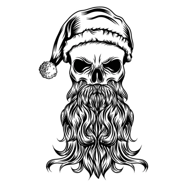 Les Tatouages Crâne Mort Avec Chapeau Noël Longue Barbe — Image vectorielle