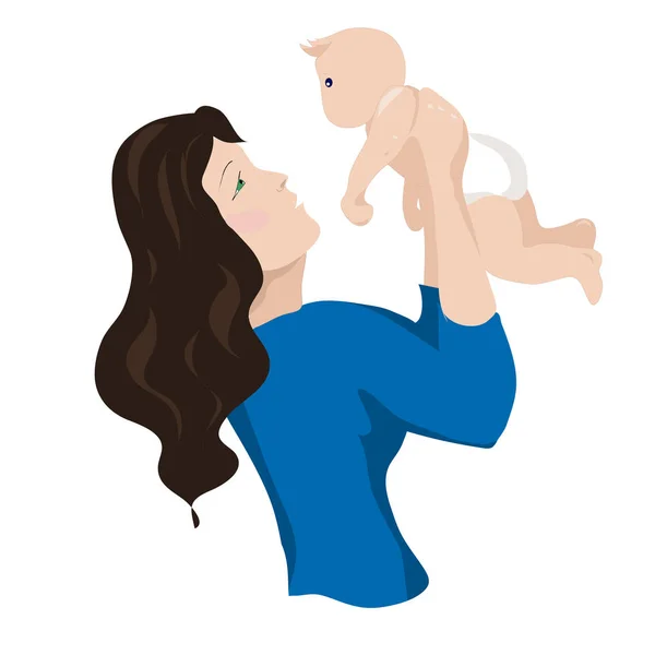 Mãe com bebê, mulher levantou seu bebê —  Vetores de Stock