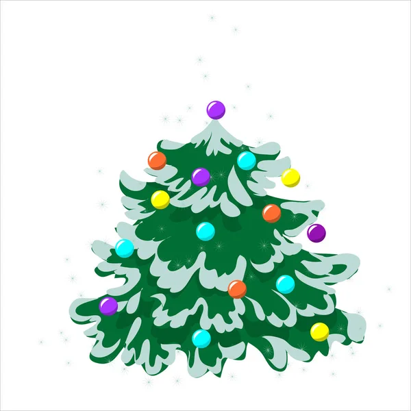 Pin de Noël avec neige. Illustration d'un pin de Noël isolé sur fond blanc, avec neige d'hiver sur sa branche — Image vectorielle
