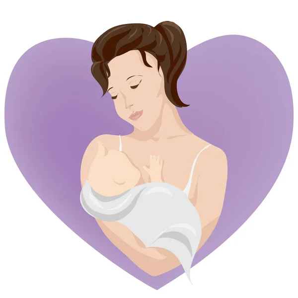 Mamá abraza a un niño, sostiene en sus brazos, maternidad, recién nacido — Vector de stock