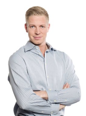 Dost canlısı iş adamı portresi.