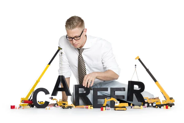 Início de carreira: Empresário construindo carreira-palavra . — Fotografia de Stock