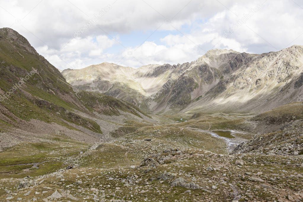 Scenic view of high mountain peaks in Tyrol, Austria.