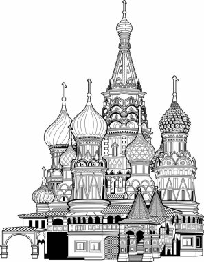 Moskova St Basil Katedrali vektör görüntü elle çizilmiş yüksek detay render, lazer gravür için