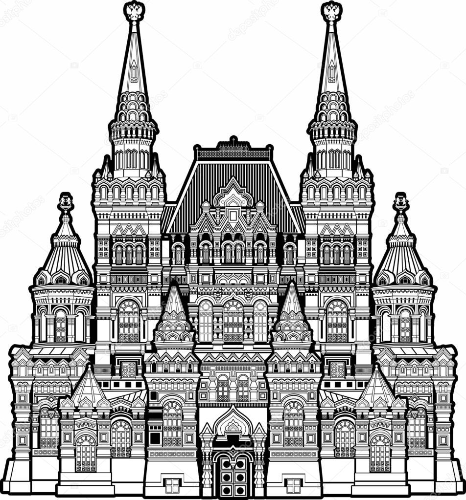 Moscow Historical Museum vector image of hand-drawn high-detail, for laser engraving, line without intersections