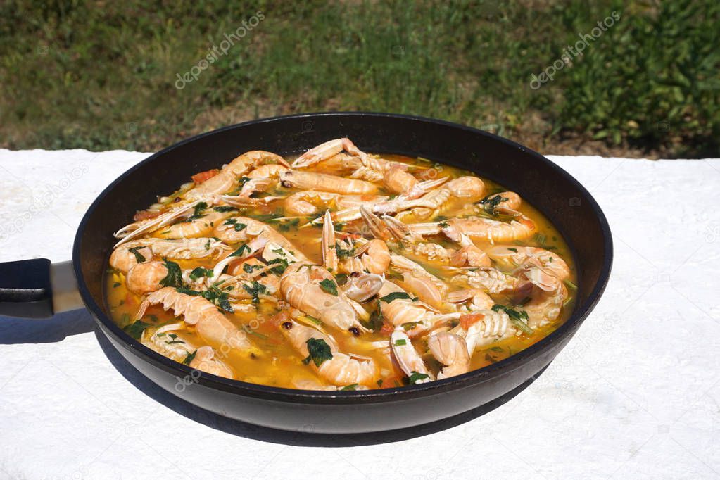 Shrimp stew, traditional delicious meal in the Croatian region Dalmatia