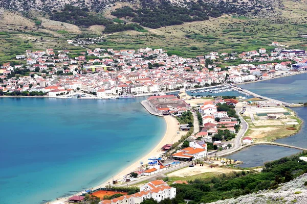 Vista Aérea Para Pitoresca Cidade Pag Ilha Pag Croácia — Fotografia de Stock