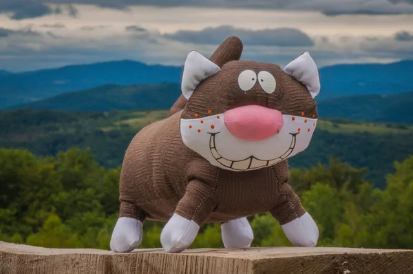 Toy cat travels in the Carpathians