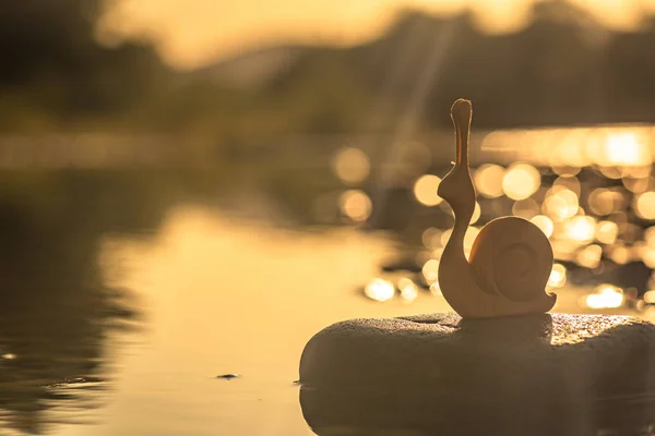 Escargot Jouet Sur Rivière Montagne — Photo