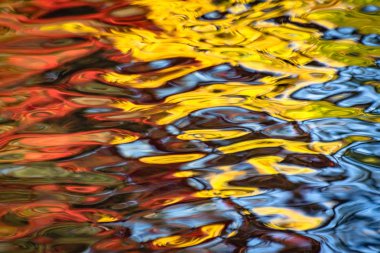 Gün batımında bir dağ nehrinde yansıma