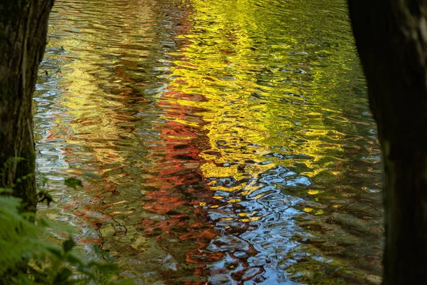 Spiegelung Einem Gebirgsfluss Bei Sonnenuntergang — Stockfoto