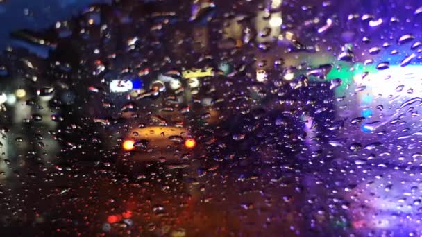 Éjszakai Város Tájai Esőben — Stock videók