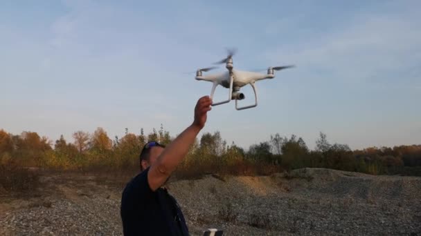 Man Catches Drone — Stock Video