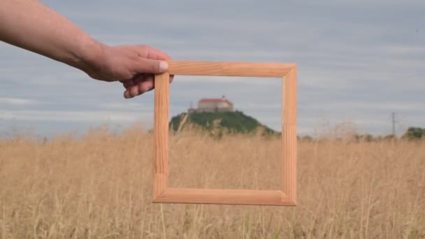 Пшеничне Поле Контурами Замку Відстані — стокове відео