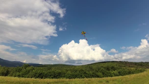 Vol Cerf Volant Dans Les Montagnes Été — Video