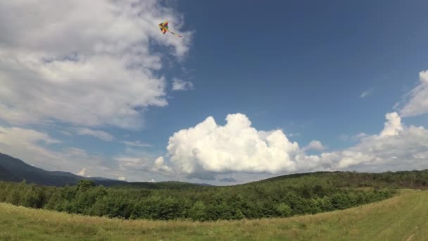 Drachenfliegen Den Sommerlichen Bergen — Stockvideo