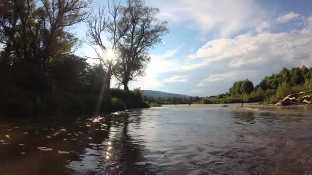 Krajina Horské Letní Řeky Při Západu Slunce — Stock video