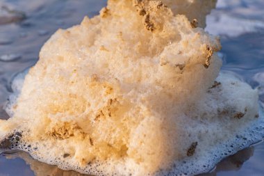 Güneşli bir dağ nehrinde köpük